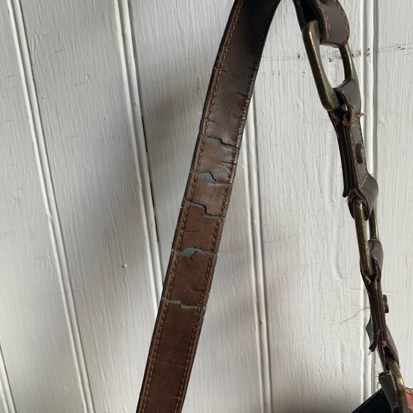 Vintage Y2K Guess Denim Shoulder Bag Spell Out Logo Rhinestones FLAW READ Brass - Picture 12 of 14